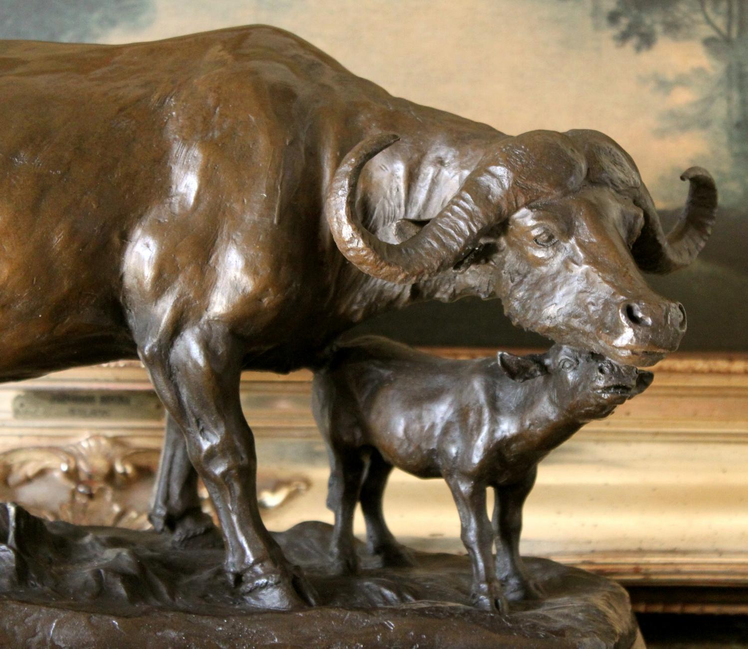 SM426 Gigantic Bronze Sculpture Cape Water Buffalo and Calf