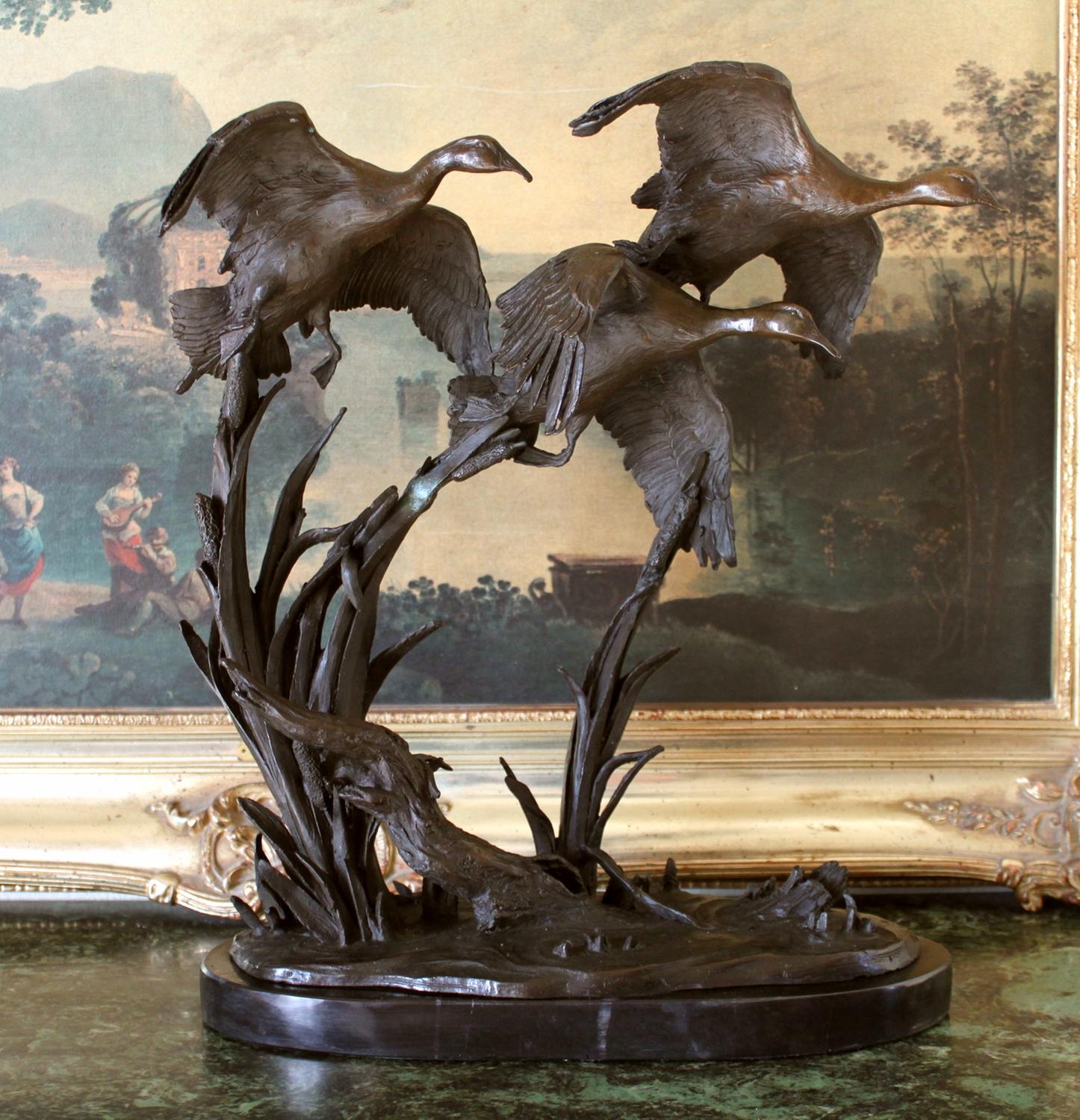 CD013 Fantastic Bronze Sculpture Three Flying Ducks