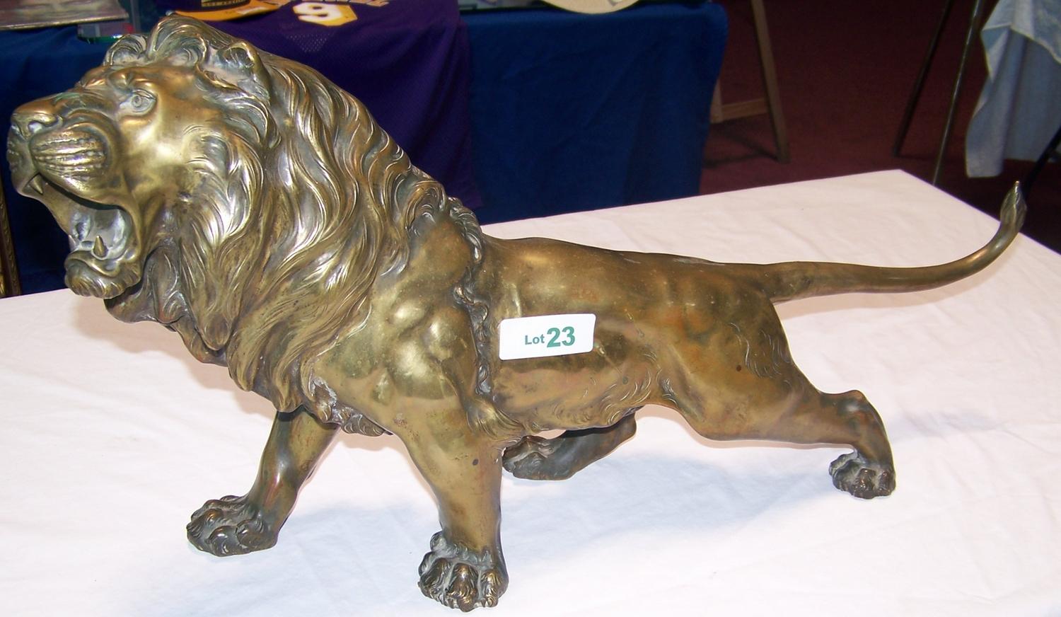 Standing LION brass statue 15T x 30 W
