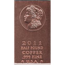 HALF POUND OF PURE COPPER .999 FINE BAR