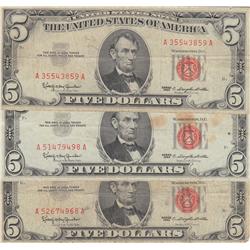 GROUP OF 3 $5 RED SEAL NOTES 1963