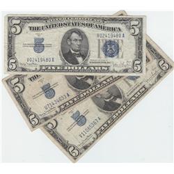 GROUP OF 3 $5 SILVER CERTIFICATES 1934 D