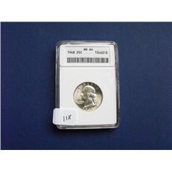 1948 SILVER QUARTER MS 64 ANACS