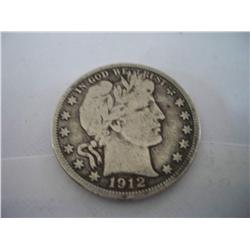 RARE DATE 1912 Silver Barber Half, F