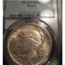 1921 Silver Peace Dollar MS 63