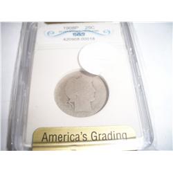 1908 Silver Barber Quarter