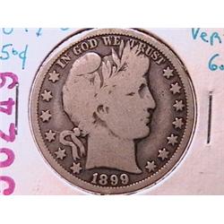 RARE DATE 1899-O Silver Barber Half Dollar  VG8