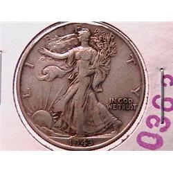 1943 Silver Walking Half Half` XF
