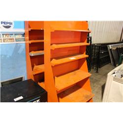 2 ORANGE METAL SHELF UNITS & TOOLS