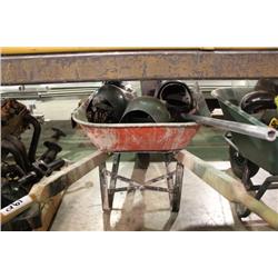WHEELBARROW OF ASSORTED TOOLS & WELDING GEAR