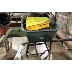 WHEELBARROW OF ASSORTED TOOLS & WELDING GEAR
