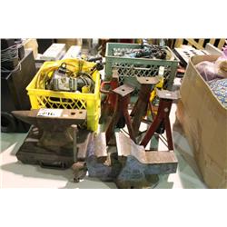 LOT OF TOOLS -  ANVIL -  JACK & BENCH VISE