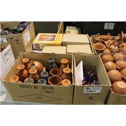 BOX OF POTTERY & BOX OF CRYSTALS