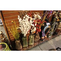 LOT OF FLOWER VASES & DECORATIVE FOILAGE