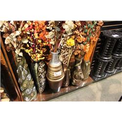 LOT OF FLOWER VASES & DECORATIVE FOILAGE