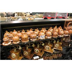 SHELF OF POTTERY BELLS