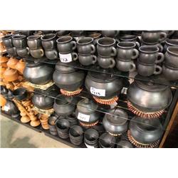 SHELF OF POTTERY COOKING POTS
