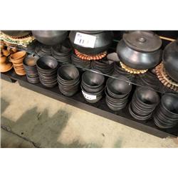 SHELF OF POTTERY BOWLS & PLATES
