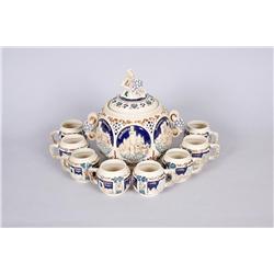 Beautiful Large German Punchbowl Set Includes 7 matching cups, depicting different cities in Germany