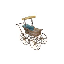Antique Victorian Baby Buggy Has fringed canopy, hand woven wicker basket, wooden wheels and frame, 
