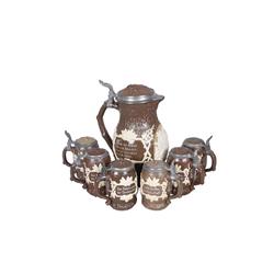 Gorgeous Metlach Pitcher #1028 3.0 liters with six matching .5L #1028 steins, in overall excellent c