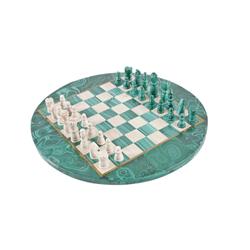 Beautiful Malachite & Marble Chess Set Brass inlays, chess pieces are half malachite and half marble
