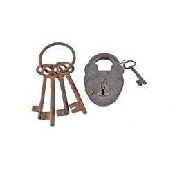 Collection of 2 Jail Items Including an early Jail padlock from a small town in old Mexico made by J