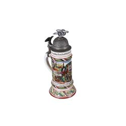 German Regimental Stein Dated 1910-1912 Hand painted, 1/2L, measures 12" overall, pewter lid which h