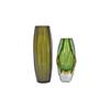 Image 1 : Bohemia Broad Broad Facet  Art Glass Vases One in dark-green measures 9 1/4"H, and one in lime green