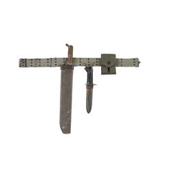 Military Belt with Knives Canvas military utility belt with a pouch for 2 ammo magazines, a fibergla