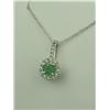 Image 2 : Charming 10K White Gold Ladies Necklace Set with a round emerald of over 0.50 carats and pave set wi