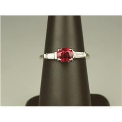 Hi-Quality 14K WG Ladies Vintage Estate Ring Set with a fine oval red ruby weighing 1.09 carat and 2