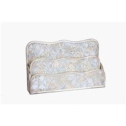 Tiffany & Co Silver Plated Letter Holder Three sections, has powder blue flag glass behind metal, ma