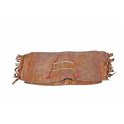 Early Leather Mexican Saddlebags Circa 1870s, done in the Comanche or Apache style with the initials