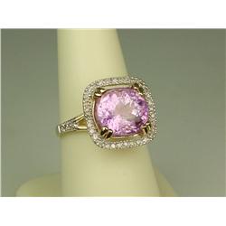 Spectacular 14K YG Ladies Custom Made Ring Set with a very fine center oval intense pink Kunzite wei