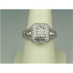 Stunning 14K White Gold Ladies Ring Custom made ornate antique design, set with princess cut, round 