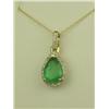 Image 1 : Wonderful 10K Yellow Gold Ladies Pendant Set with a center pear shape fern green Colombian emerald w
