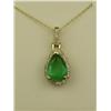 Image 2 : Wonderful 10K Yellow Gold Ladies Pendant Set with a center pear shape fern green Colombian emerald w