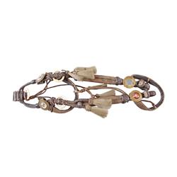 Early Navajo Horsehair Braided Headset Brass conchos, glass inserts of quartz in rider, one glass in