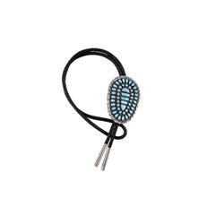 Navajo Men's Sterling Bolo Tie Has beautiful natural turquoise, signed "HTM" by silversmith Henry Mo