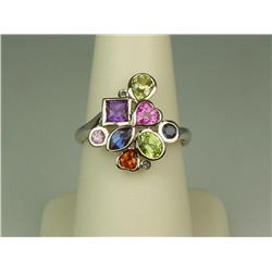 Gorgeous 10K WG Ladies Designer Ring Finely crafted, bezel set with high quality multi-colored gemst