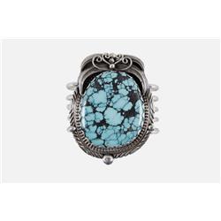 Very Fine Large Men's Sterling Cuff Bracelet Has brilliant spiderweb turquoise cab, approx 250 carat