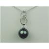 Image 1 : Exquisite 10K WG Ladies Designer Pendant Set with a center large round black pearl over 10.00mm in d