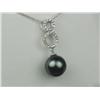 Image 2 : Exquisite 10K WG Ladies Designer Pendant Set with a center large round black pearl over 10.00mm in d