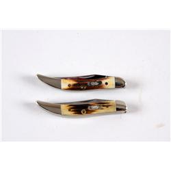 Lot of 2 Stag Handled 2 Blade Case Knives One has the red scroll on the blade which by Case standard