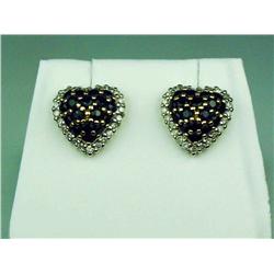 Nice 14K YG Ladies Fashion Design Earrings Set with 34 round blue sapphires and side pave diamonds w