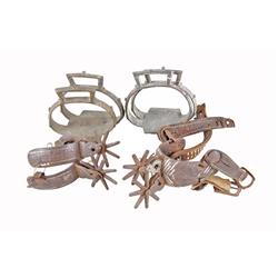 Collection of 4 Items Consisting of  2 old rusty Mexican spurs and 2 pair of Mexican stirrups, circa
