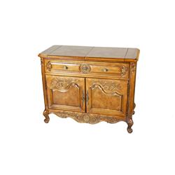 French Provincial Server Hand carved flowers and cabriolet, top opens for more surface, one drawer a