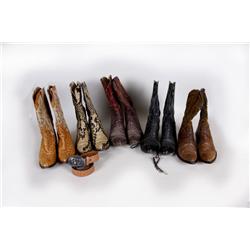 Collection of 5 Paul Bond Cowboy Boots All size 12, one pair burgundy sharkskin, one pair brown buck