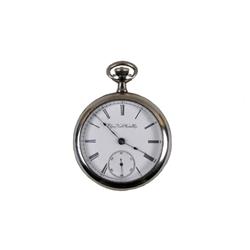 Elgin 1894 Silver Plated Pocket Watch Open faced, "G.M. Wheeler", SW/SS, size 16, in good working co